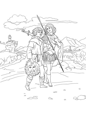 Jonathan And David With Head Of Goliath Coloring Page